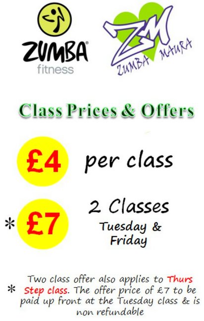 Zumba Class Price Offers with Maura at the Guild Hall - price: £4 per class or only £7 for 2 classes Tuesday & Friday