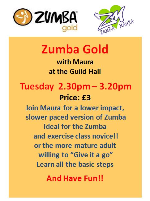 Zumba Gold with Maura at the Guild Hall - Tuesday 2.30pm – 3.20pm, Guild Hall, Cheadle. For mature adult. price: £3 only