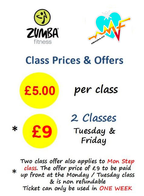 Zumba Class Price Offers with Maura at the Guild Hall - price: £4.50 per class or only £8 for 2 classes Tuesday & Friday