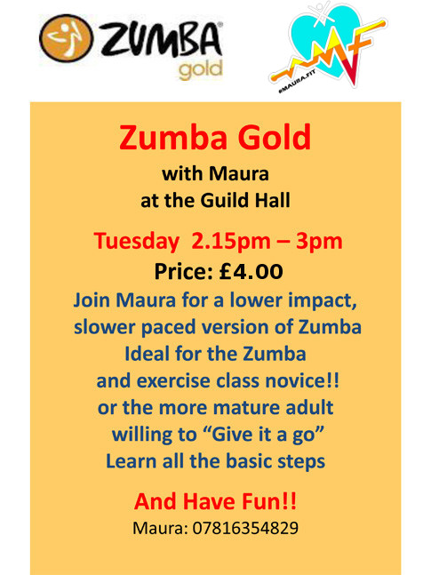 Zumba Gold with Maura at the Guild Hall - Tuesday 2.15pm – 3.00pm, Guild Hall, Cheadle. For mature adult. price: £3.50 only
